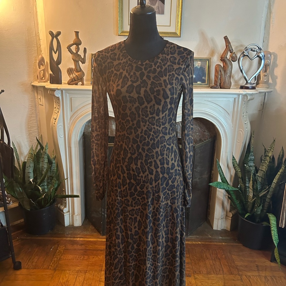 Rachel Zoe Brown and Black Animal Print Long Sleeve Dress
